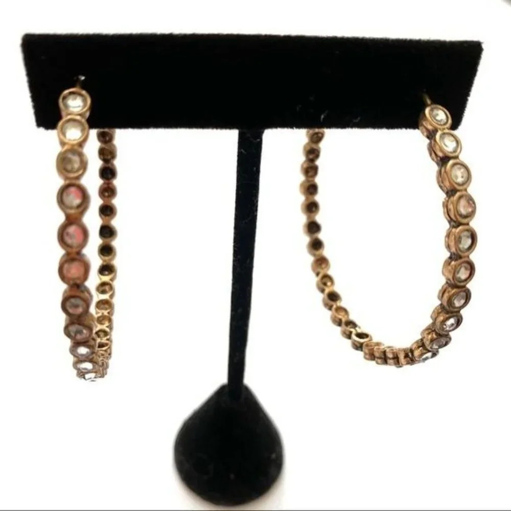 Antiqued Brass Crystal Hoop Earrings - Picture 2 of 5